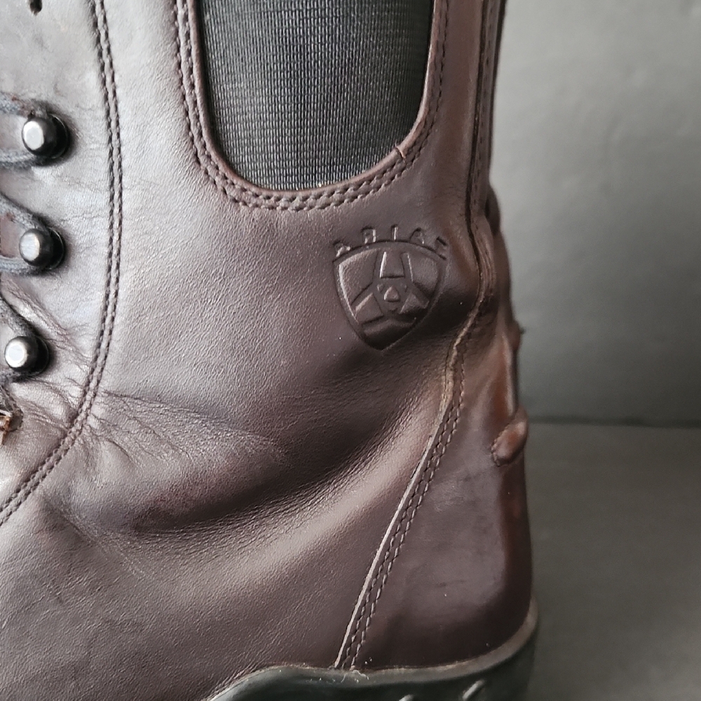 Ariat Chocolate Brown Leather Lace-Up Heeled Boots - Picture 2 of 9